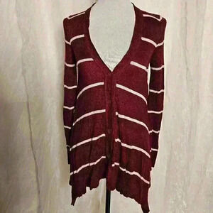 Maroon and Cream Stripe Button Front Shrug